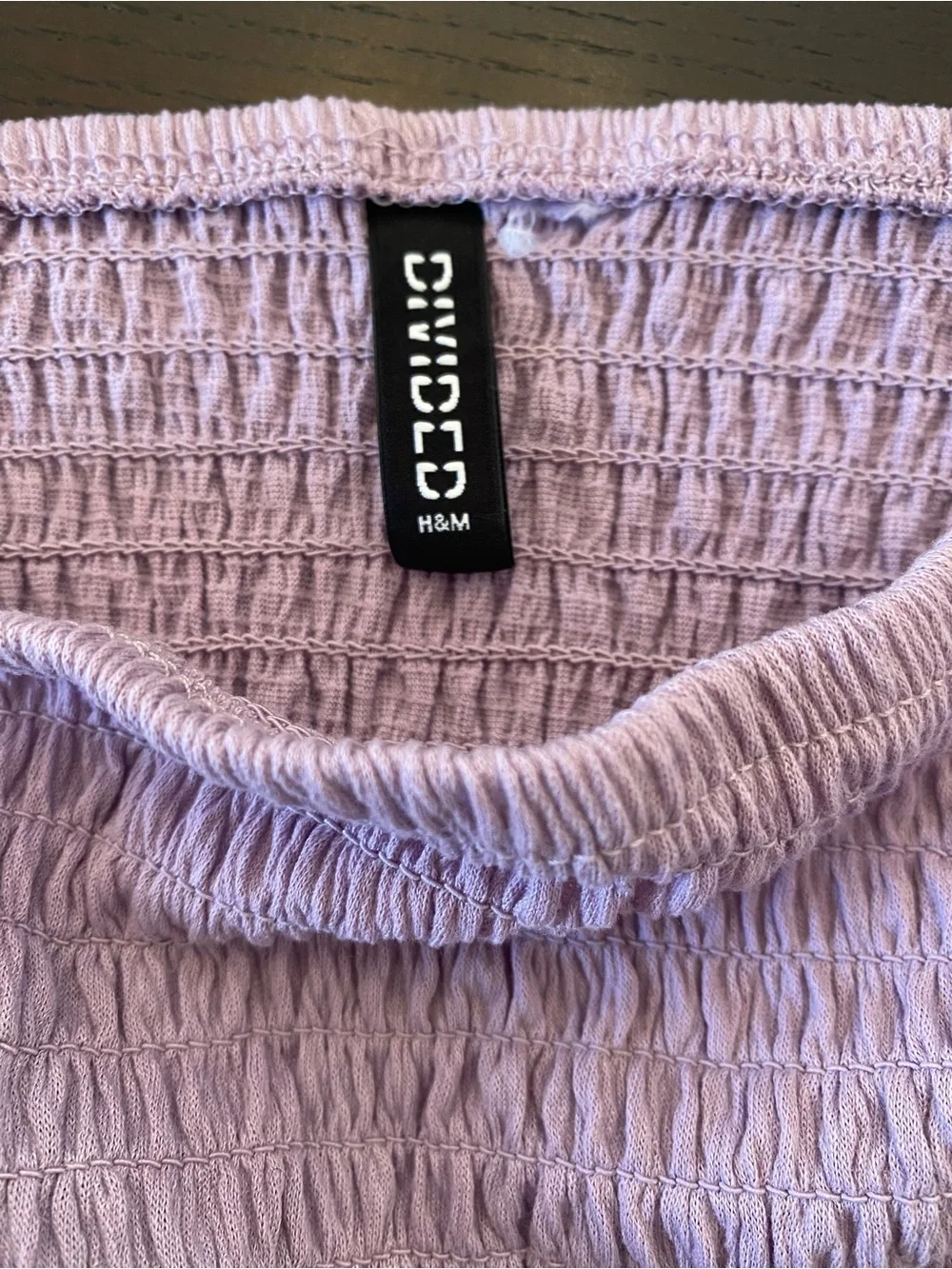 H&M Women’s Lilac Smocked Square-Neck Cropped Long Sleeve Top - size small
